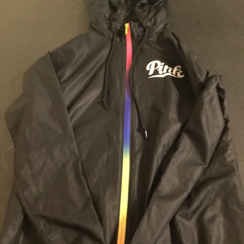 Pink by Victoria's Secret wind breaker with rainbow zipper
